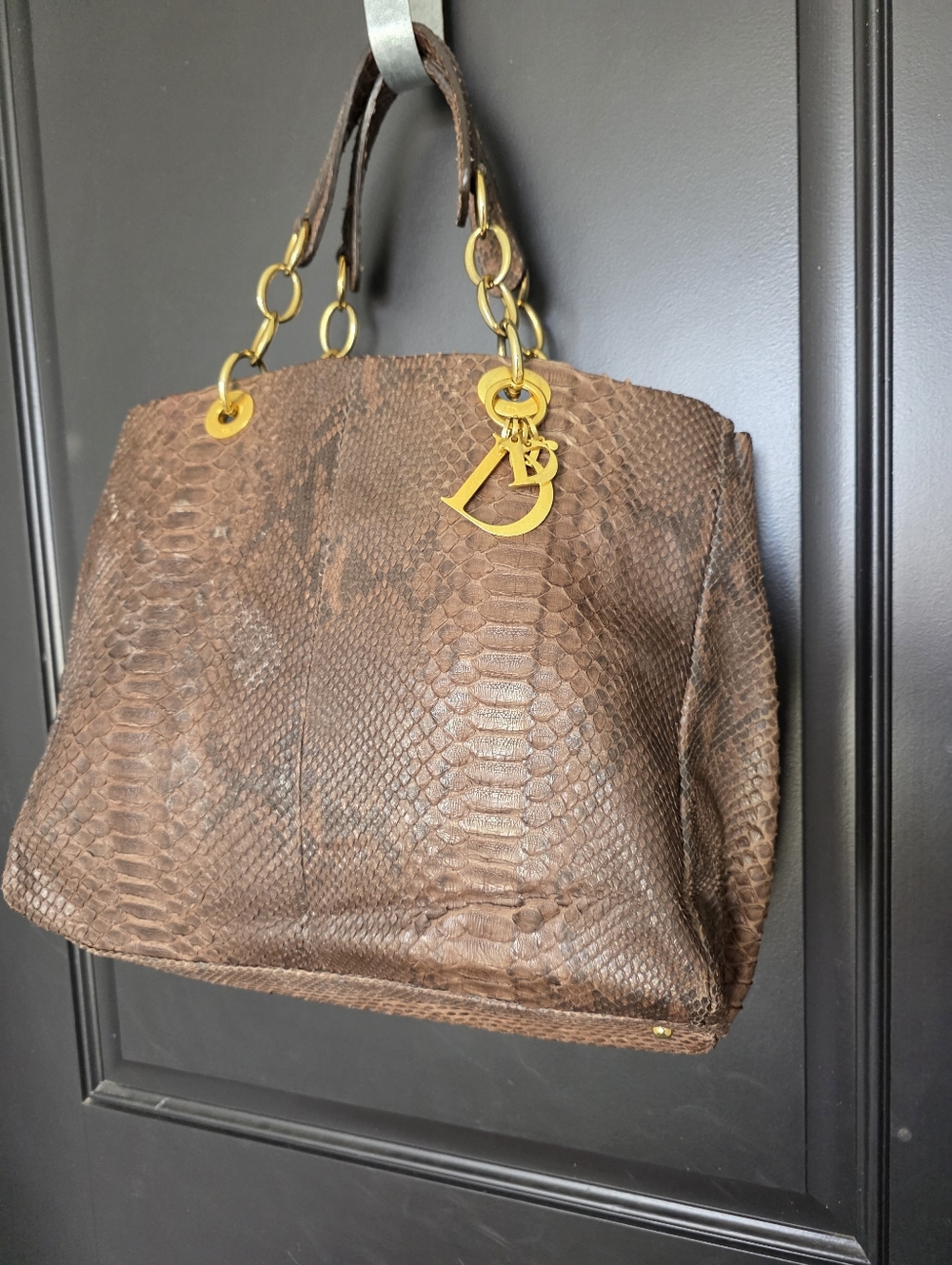 VTG Authentic Christian Dior Paris Exotic Leather Python Handbag Certified 12x15 - Picture 2 of 16